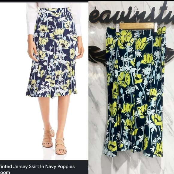 $258 TORY BURCH Printed Jersey Skirt Navy Poppies Bloom Size L NEW WITH TAG! - Picture 4 of 11